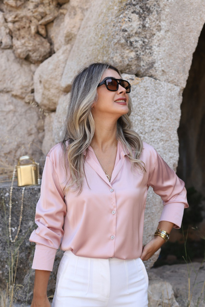 bytugcekaya Powder Long Sleeve Satin Shirt