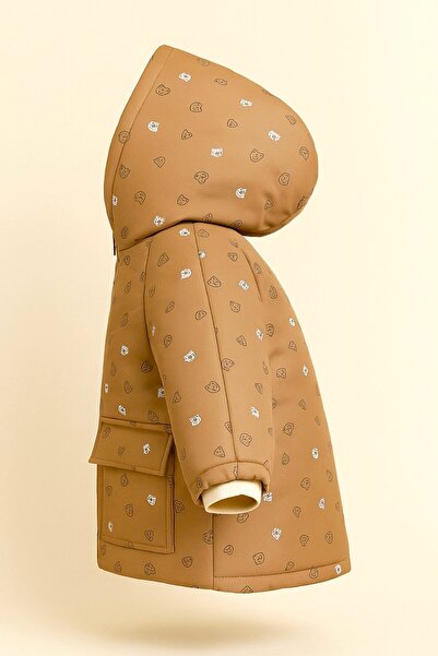 DeKuBaby Cute Bear Printed Plush Fur Inside Zippered Pocket Hooded Baby-Child Winter Coat-Jacket