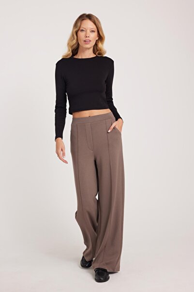 Tudors Women's Relax Fit Comfortable Cut Modal Fabric High Waist Wide Leg Light Brown Trousers