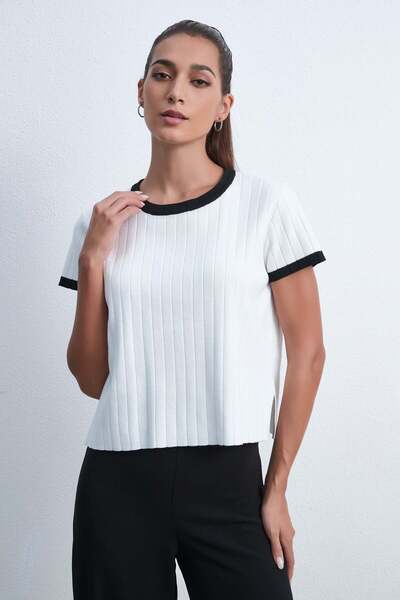Livia Solid Ribbed Half-Sleeve Top