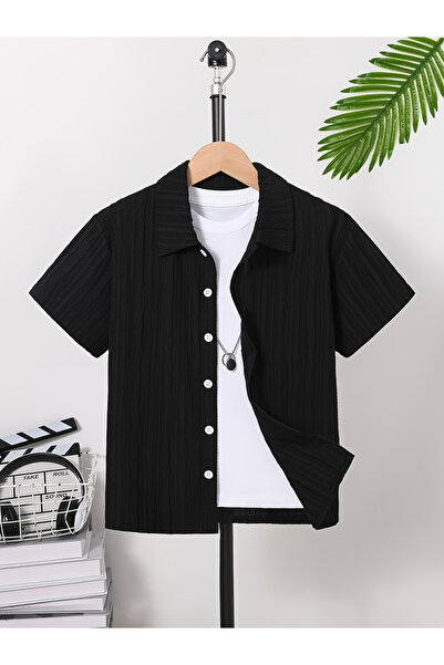 Take Two By Styli Teen Black Textured Button Front Shirt