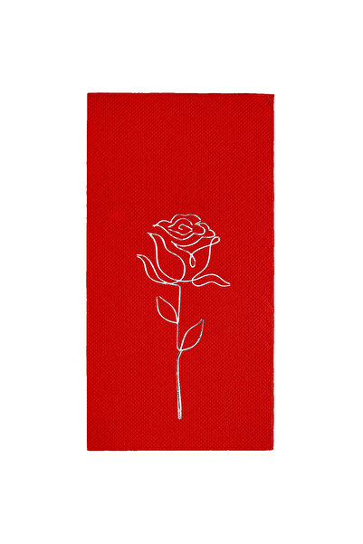 Story مناديل ورقية حمراء اللون مقاس 40×40 سم بنقش الورود الفضية، عبوة من 16 قطعة