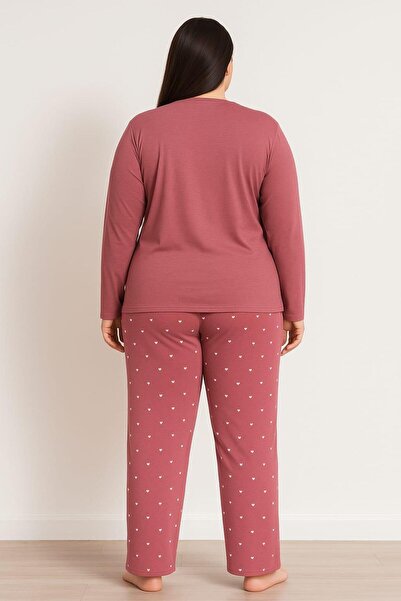 Pemilo Women's 20742 Plus Size Long Sleeve 100% Cotton Milan Pajama Set Dried Rose