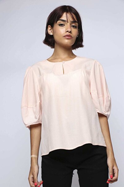mica Solid Puff-Sleeve Top