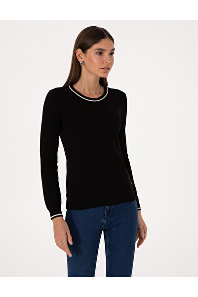 Pierre Cardin Black Slim Fit Stripe Detailed Basic Sweater 50315910-Vr046