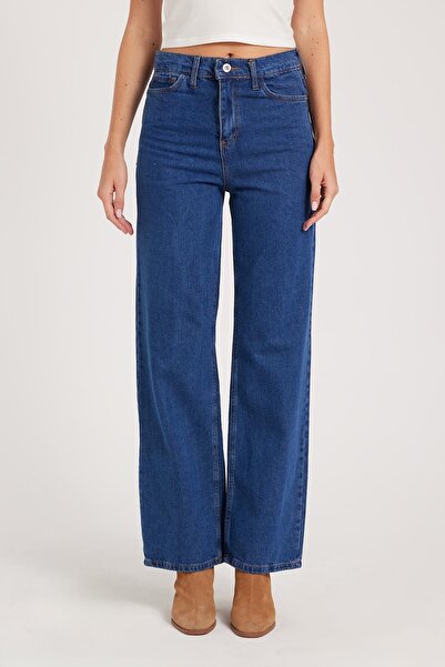 Tudors Women's Regular Fit Classic Cut Cotton Wide Leg Dark Blue Jeans