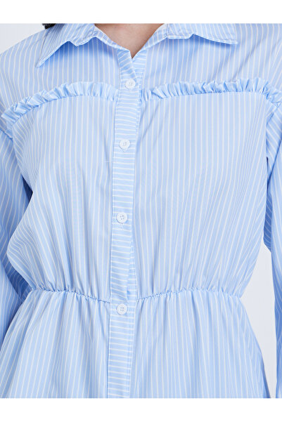 Take Two By Styli Blue Striped Shirt with Ruched Waist