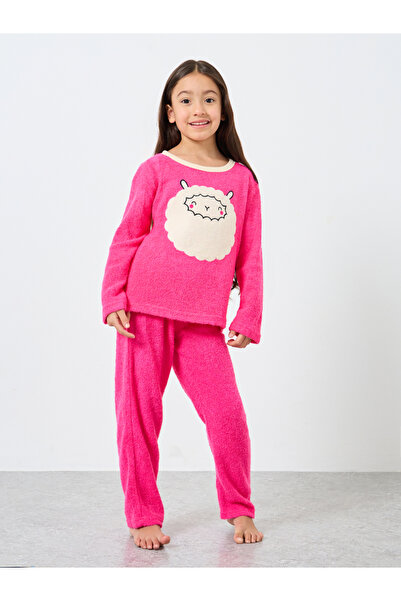Styli Girls Sheep Applique Fleece Top and Pyjama Set