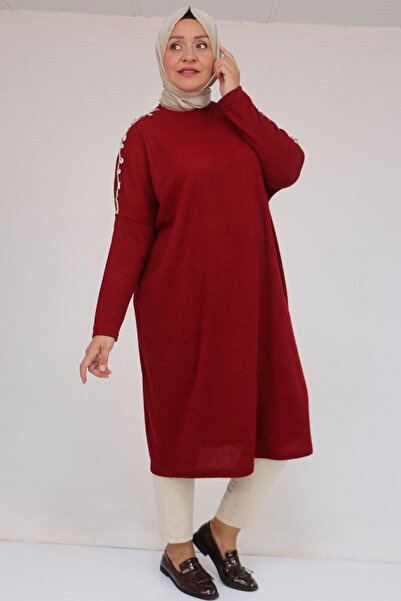 Eslina 58112 Plus Size Low Arm Tunic with Shoulder Accessory Detail - Burgundy