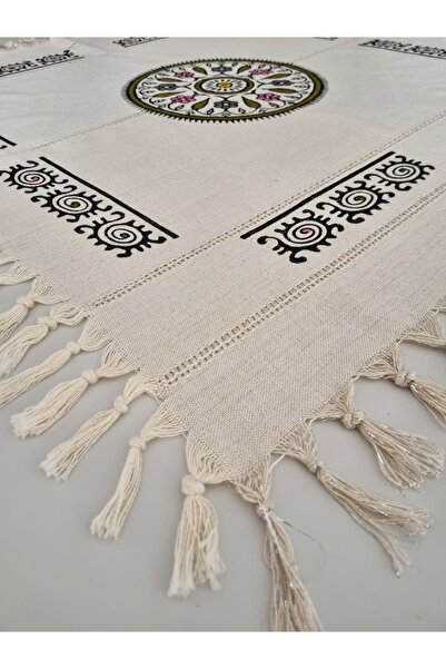 Milenam Authentic Patterned Handcrafted Wooden Printed Slap Work Square Table Cloth Runner