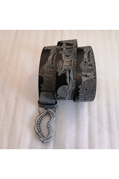 Butik Tülin Unisex Authentic Faux Leather Black Grey Animal Printed Jaws Shar...