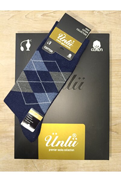 ÜNLÜ ÇORAP Памучни безшевни сезонни чорапи с тартан мотив, 12 чифта