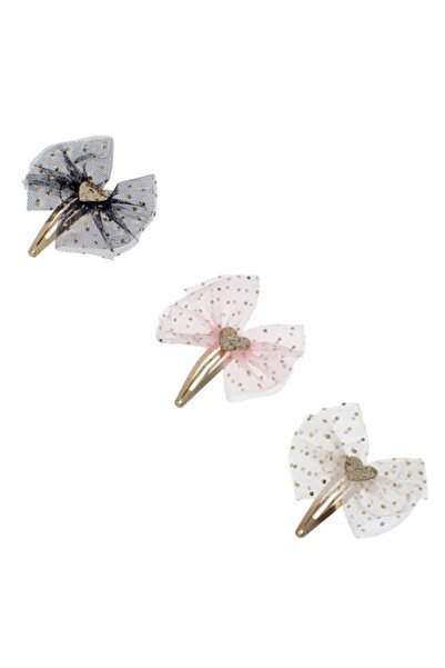 SHOPIENS Set 3 clame metalice de par pentru fetite, aurii metalice cu funda r...