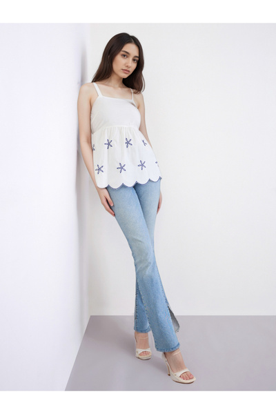 Styli White Sleeveless Embroidered Cami Top