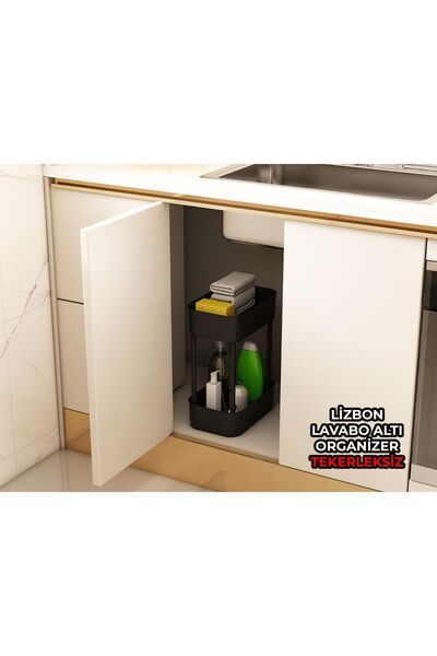 İndecor Houseware Lizbon Çok Amaçlı 2 Katlı Banyo Organizer Düzenleyici Dolap Içi Tezgah Altı Tekerleksiz Organizer