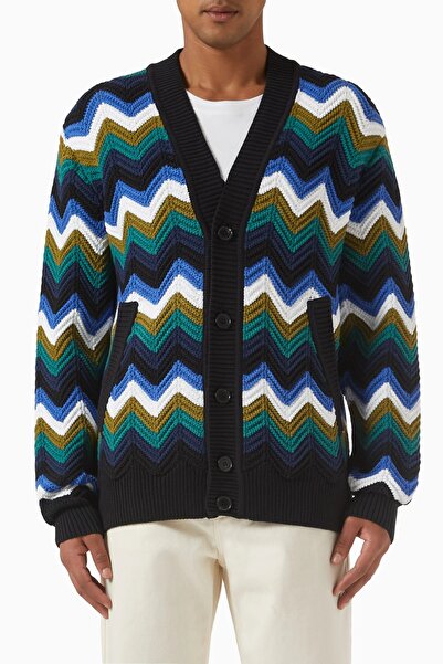 Missoni سترة شيفرون محبوكة من مزيج القطن، متعددة الألوان، بنمط مخطط، أزرار أمامية وجيوب جانبية