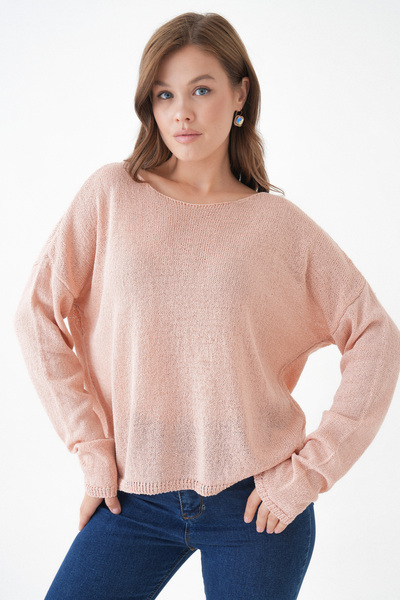 barış sülün lovebox Women's Crew Neck Oversize Powder Knitwear Sweater 6933