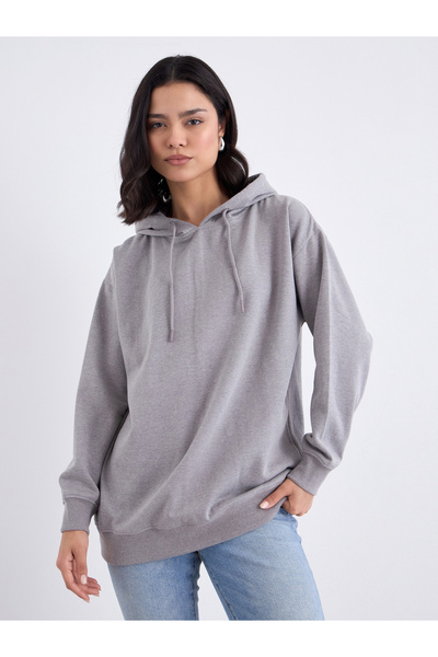 Styli Grey Longline Slogan Print Hoodie