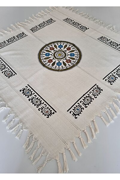 Milenam Authentic Patterned Handcrafted Wooden Printed Slap Work Square Table Cloth Runner