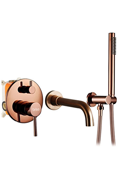 2H Baterie de cadă de lux, din alamă, încastrată, cu montare pe perete, auriu-roz