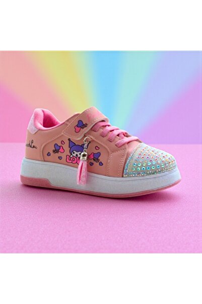 JOJO KIDS kız çocuk kuromi deri spor ayakkabı , cırtlı sneaker , kalın taban