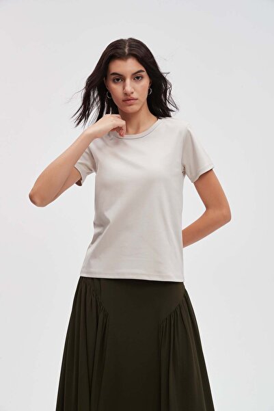 menta Solid Cropped Half-Sleeve Top