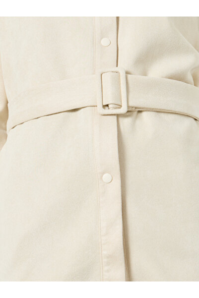 Styli Cream Long Sleeve Relaxed Fit Shirt with Belt