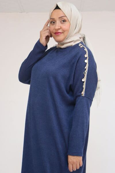 Eslina 58112 Plus Size Low Arm Tunic with Shoulder Accessory Detail - Indigo