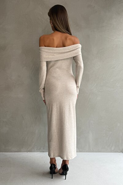Ulino Madonna Collar Draped Knitted Soft Dress