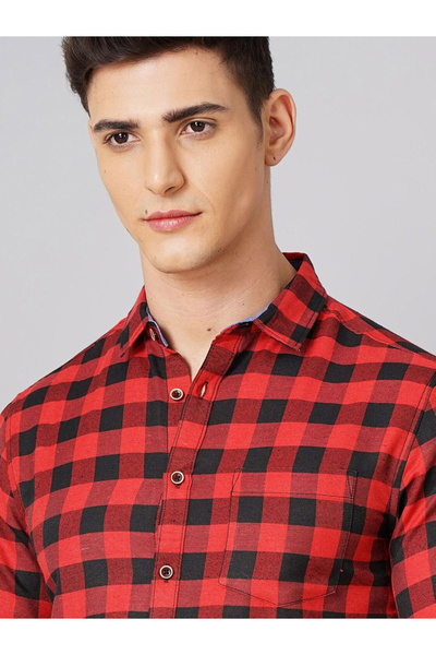 HardSoda By Styli Men Red Checked Spread Collar Shirt