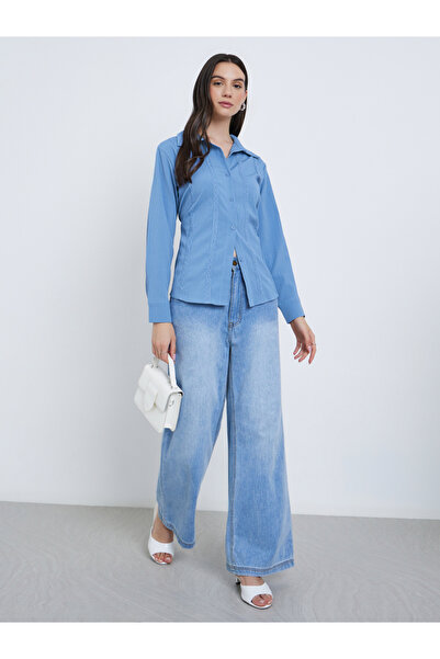 Take Two By Styli Solid Lace Trim Buttoned Long Sleeve Shirt