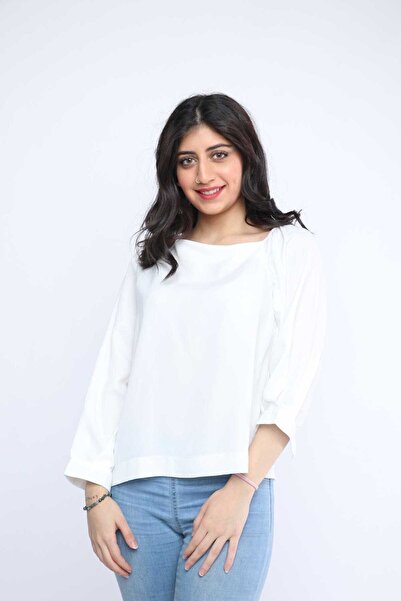 mica بلوزة سادة كبيرة الحجم بأكمام طويلة