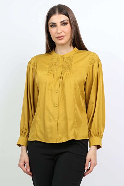mica Ruffle-Front Button-Top