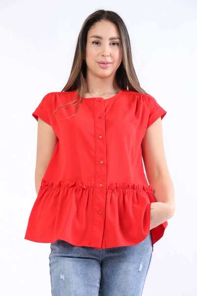 mica بلوزة سادة بأكمام قصيرة وحافة مكشكشة