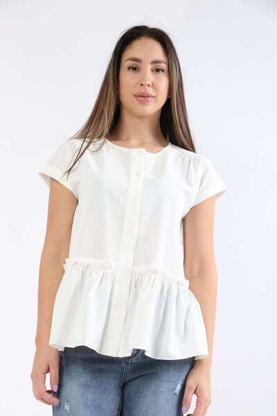 mica بلوزة سادة بأكمام قصيرة وحافة مكشكشة