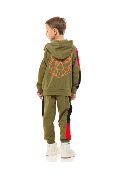 Victor and Jane By Styli Boys Olive Full Zip Hoodie and Joggers Set