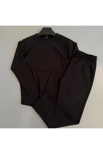WENMİNG Men's Sahra Fabric Striped Top and Bottom Set