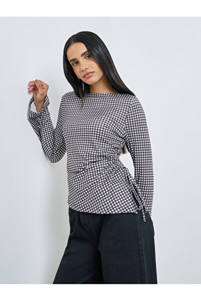 Styli Women Gingham Checked Tie Detail Blouse