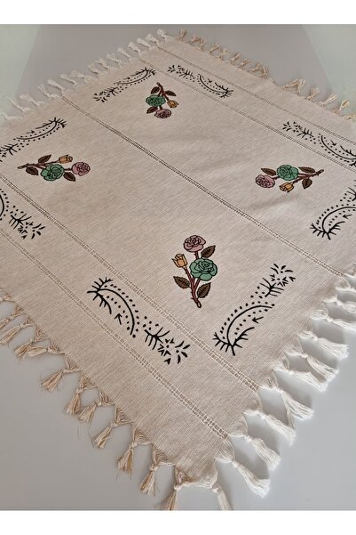 Milenam Authentic Patterned Handcrafted Wooden Printed Slap Work Square Table Cloth Runner
