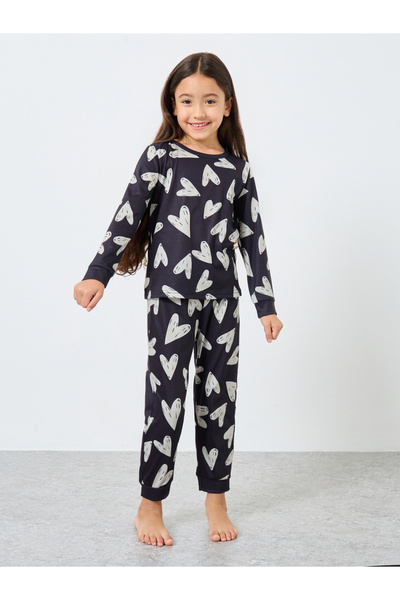 Styli Girls Heart Print Top and Pyjama Set