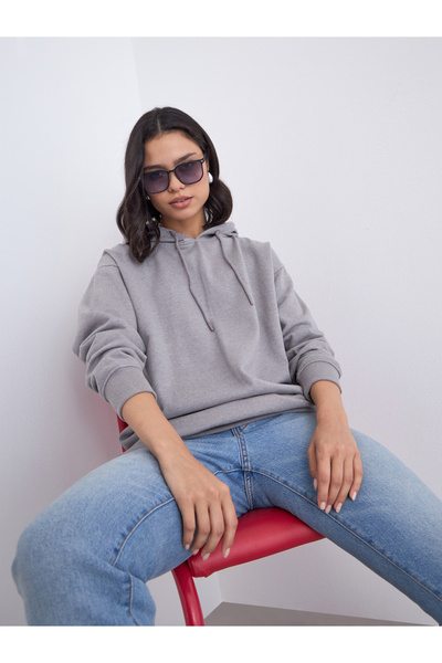 Styli Grey Longline Slogan Print Hoodie