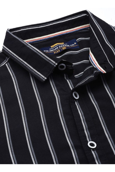 The Indian Garage Co By Styli Men Black Striped Spread Collar Shirt