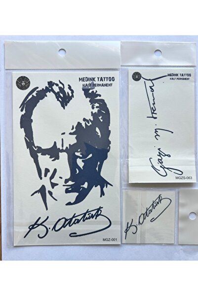 Airbrush Tattoo 3 adet Birden Atatürk Dövmesi 2-4 Hafta Kalıcı Yarı Kalıcı Geçici Dövme Seti