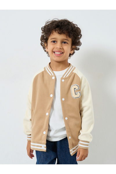 Styli Boys Beige Color Block Bomber Jacket