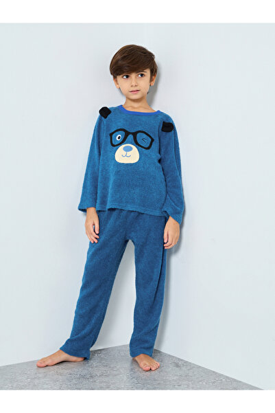 Styli Boys Bear Applique Fleece Top and Pyjama Set