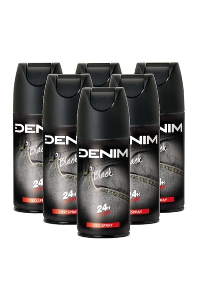 Denim Deodorant Spray for Men Black, 24h Protection, 6 x 150 ml