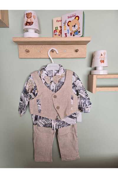 bebedex's 4-Piece Bow Tie and Vest Top and Bottom Baby Boy Linen Suit