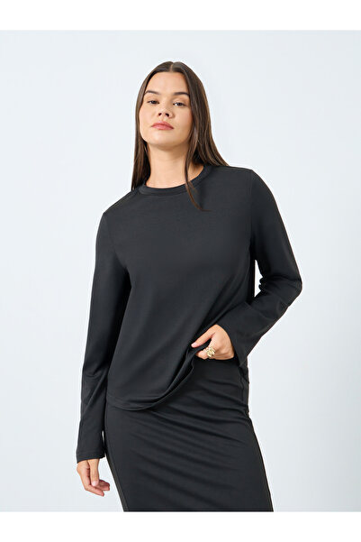 Styli Black Solid Knit Top and Midi Skirt Co-Ords