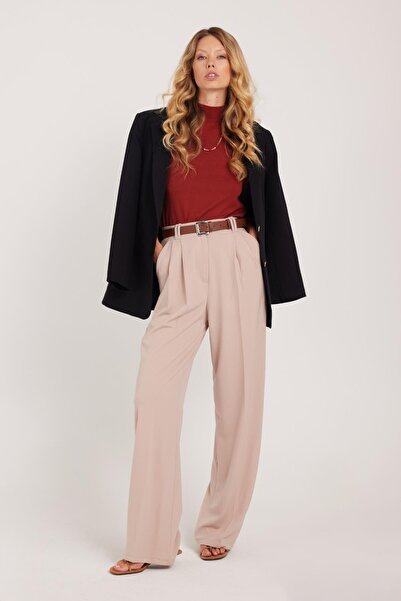 Tudors Kadın Regular Fit Klasik Kesim Yüksel Bel Geniş Paça Taş Pantolon