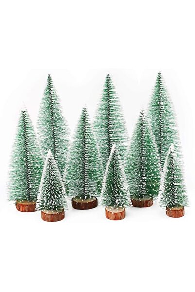 QttvbTna Set 9 decorațiuni de Crăciun QttvbTna, brazi artificiali cu efect de zăpadă, verzi, 4,5x10cm/7x15cm/7x20cm